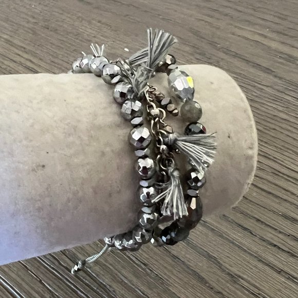 New Authentic Chan Luu Silver Mix Pull-Tie Bracelet Set - Picture 1 of 5